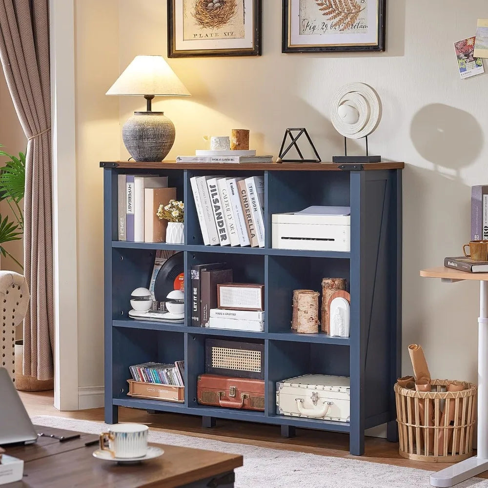 9 Cube Bookcase Farmhouse Wooden Display Shelf Vintage Storage Unit