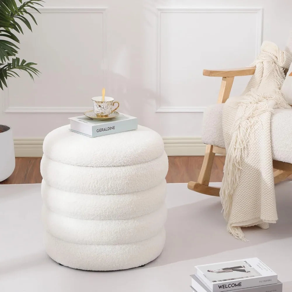 Modern Round Storage Ottoman Foot Rest Upholstered Vanity Stool