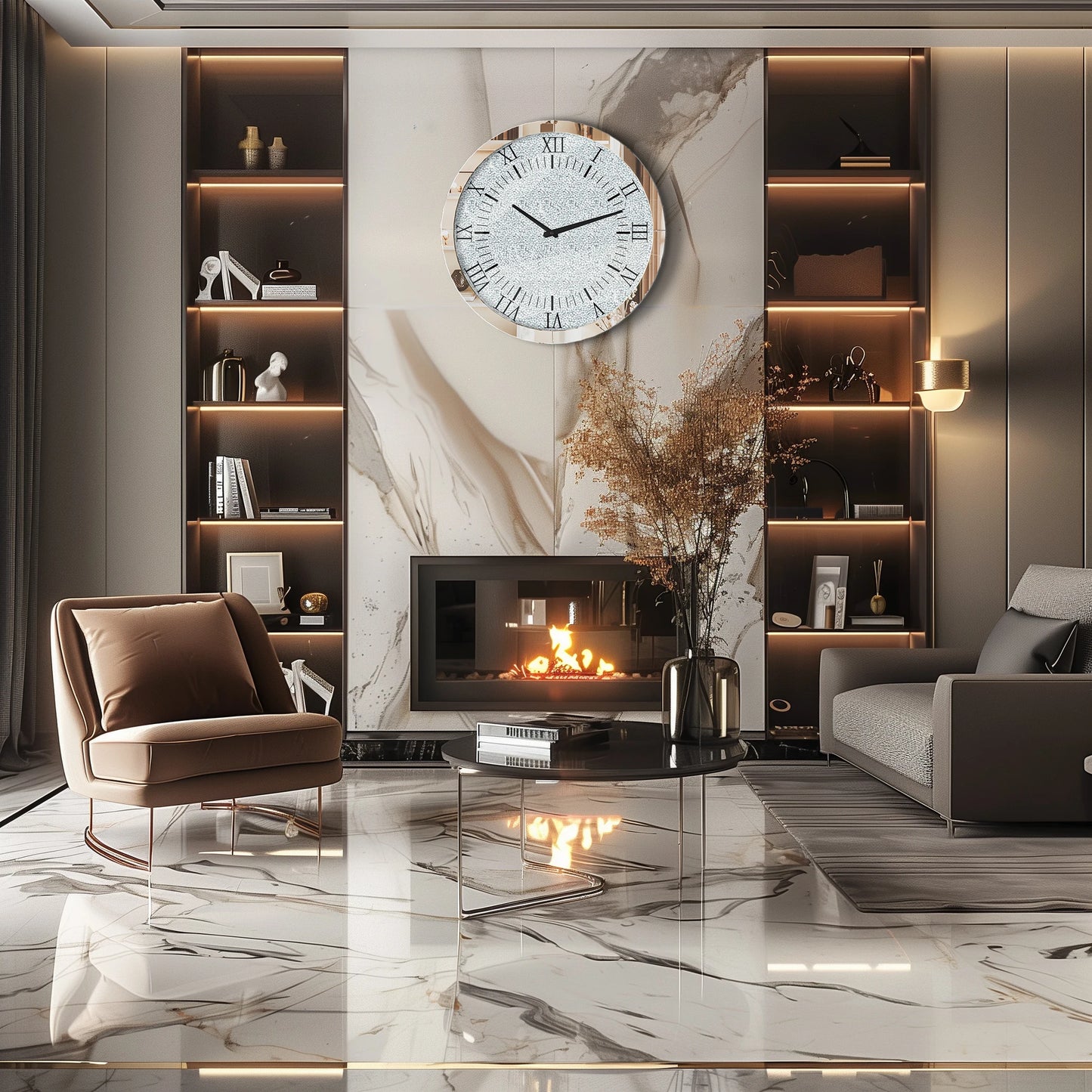 60x60CM Crystal Crush Diamond Round Wall Clock Home Decor Quartz