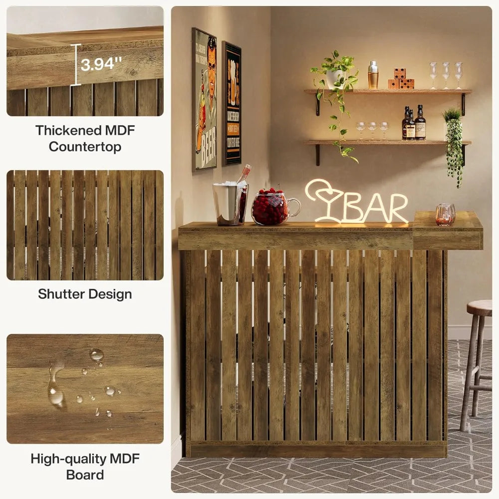 Ljustra L-Shaped Home Bar Unit Corner Liquor Table with Storage Shelves