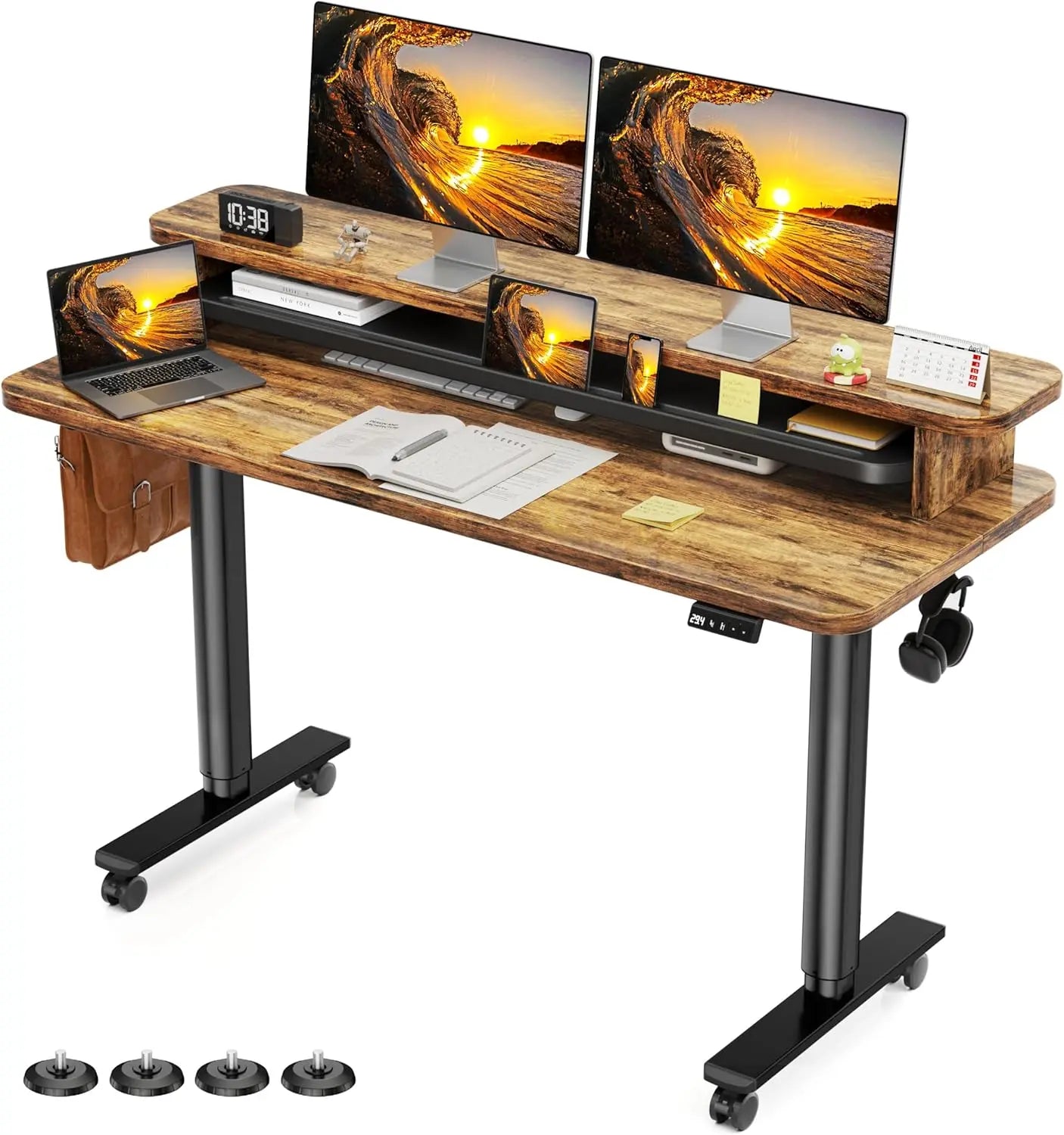 Electric Standing Desk Dual Monitor Stand Height Adjustable Desk