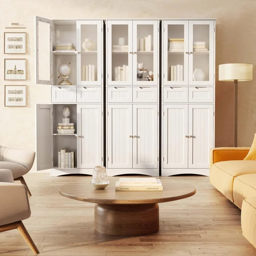 67 Inch Tall Storage Cabinet Freestanding Kitchen Pantry with Glass Door