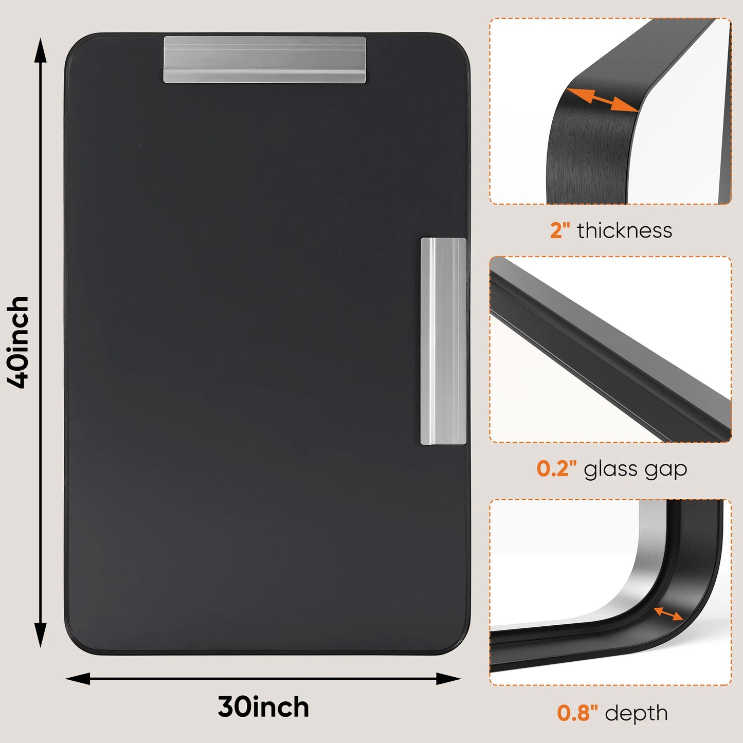 Matte Metal Framed Bathroom Mirror Rounded Corner Tempered Glass