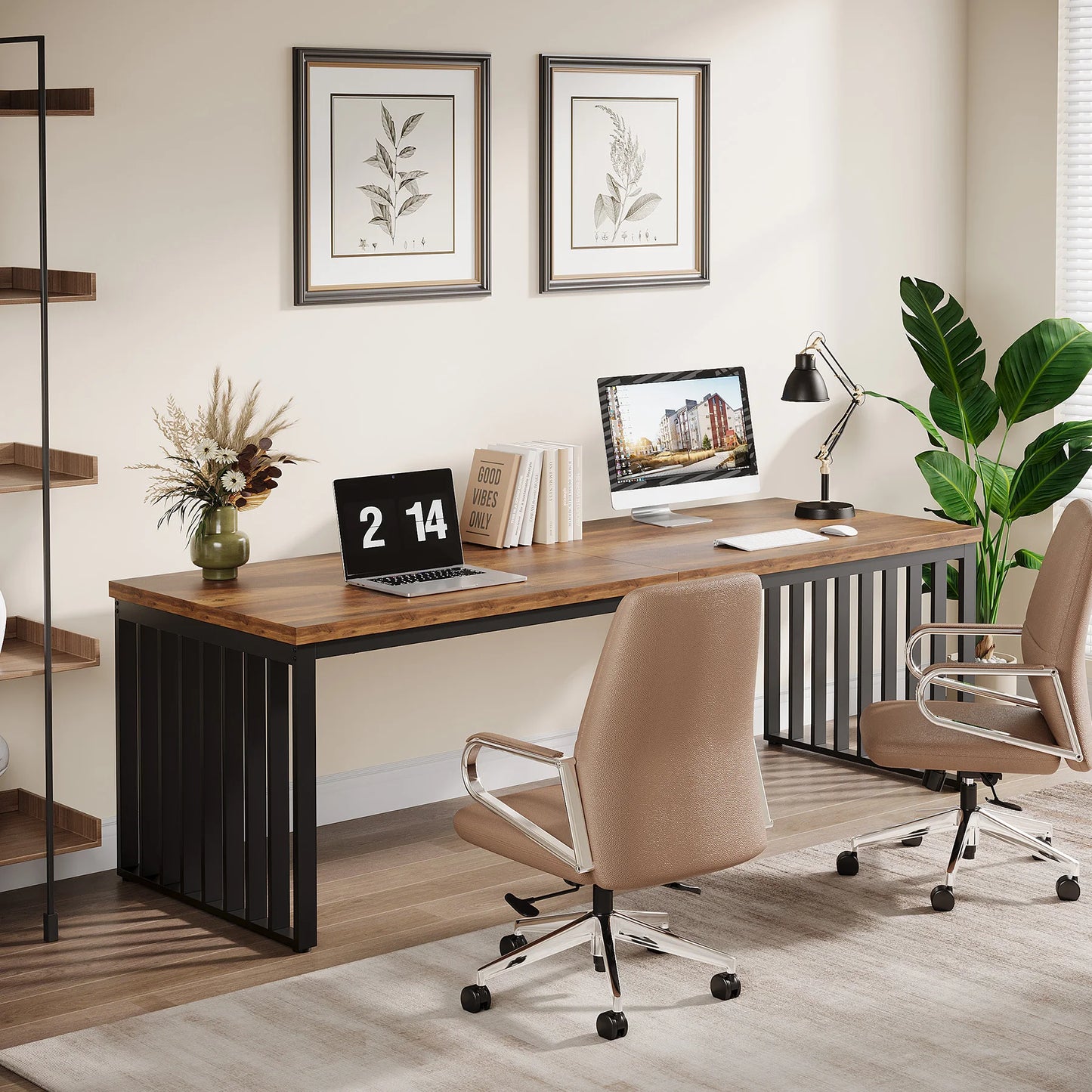 Ljustra 78 Inch Modern Office Desk Two Person Workstation Industrial Style