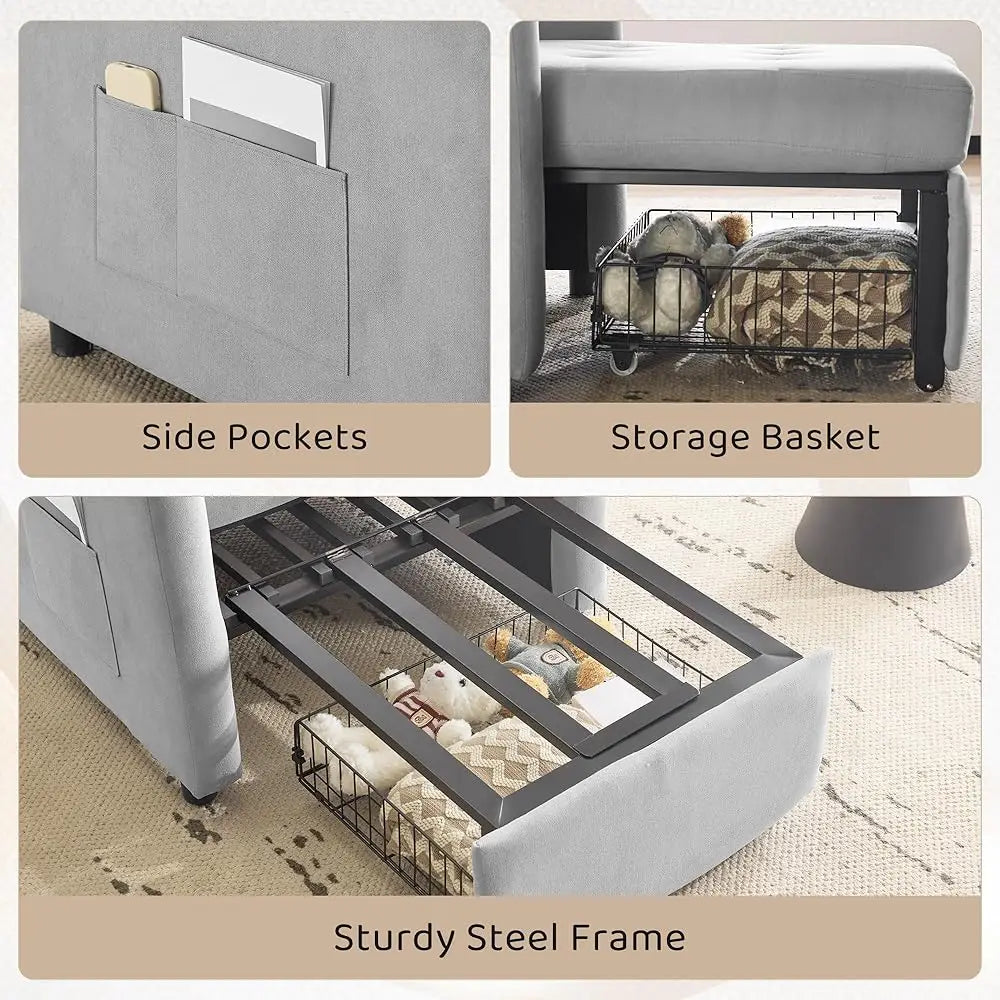 3-in-1 Convertible Sleeper Sofa Chair Bed with Storage Drawer Pillow