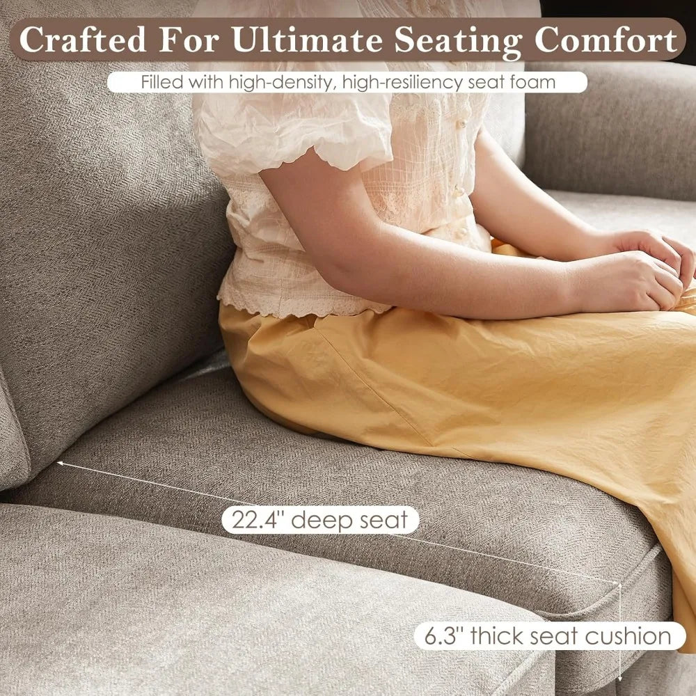 Ljustra 3 Seater Sofa Rolled Arm Upholstered Chenille Couch