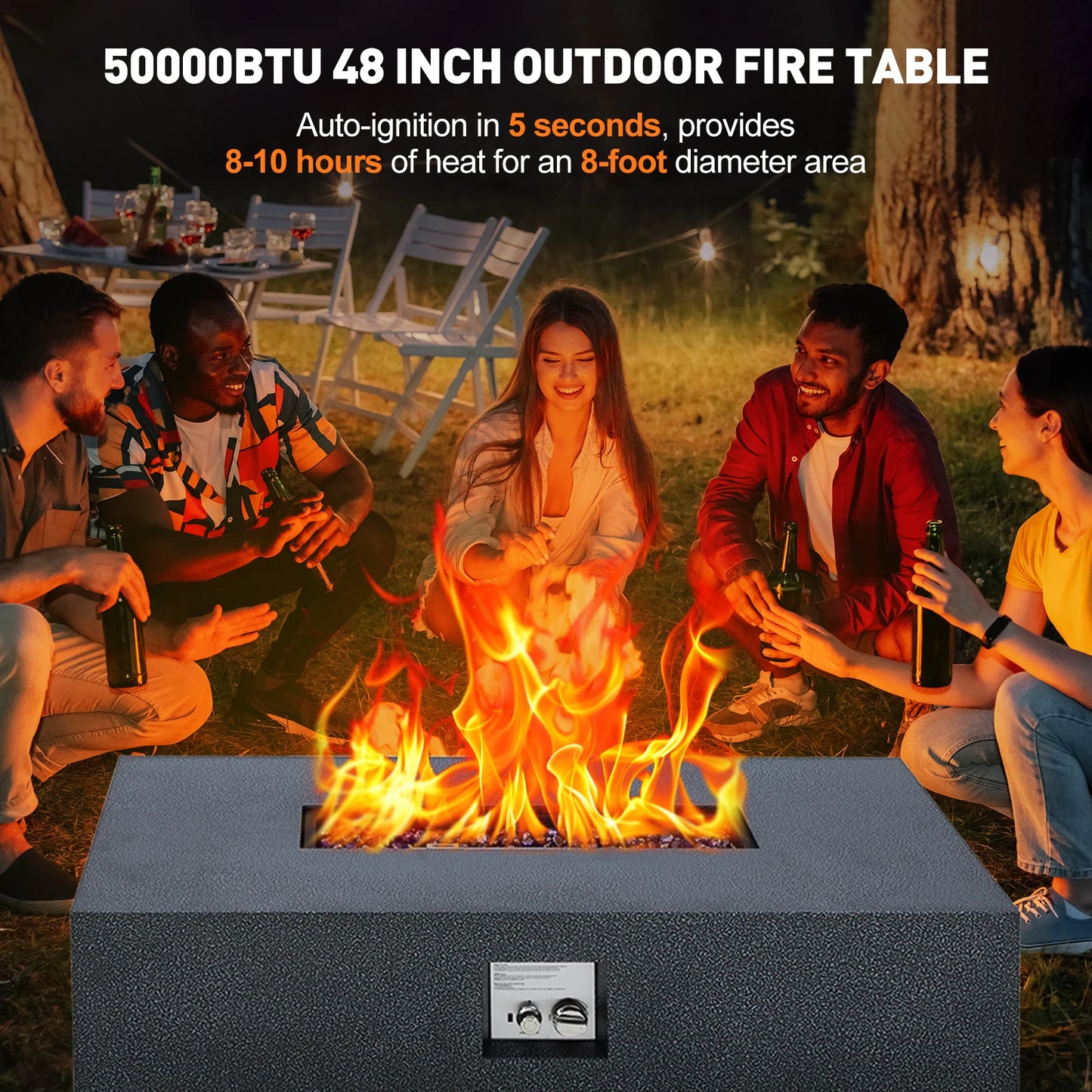 Ljustra 48 Inch Outdoor Rectangle Propane Gas Fire Pit Table 50000 BTU