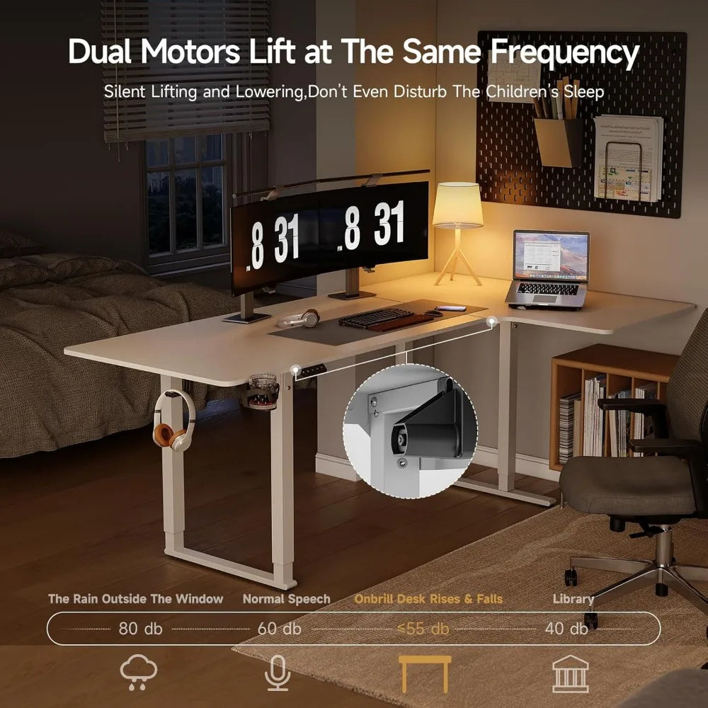 L Shaped Electric Standing Desk 71x43 Inches Adjustable Height Dual Motor