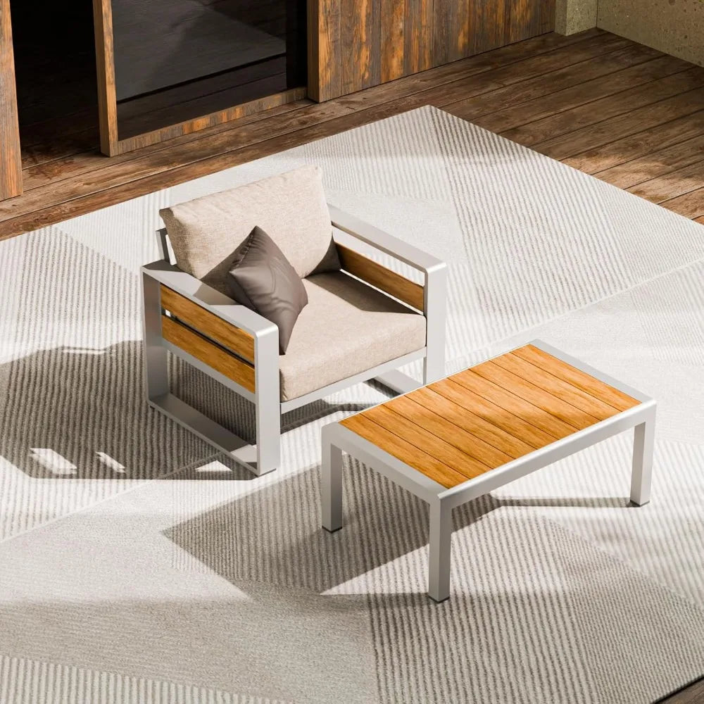 Aluminum Outdoor Coffee Table All-Weather Modern Patio Furniture