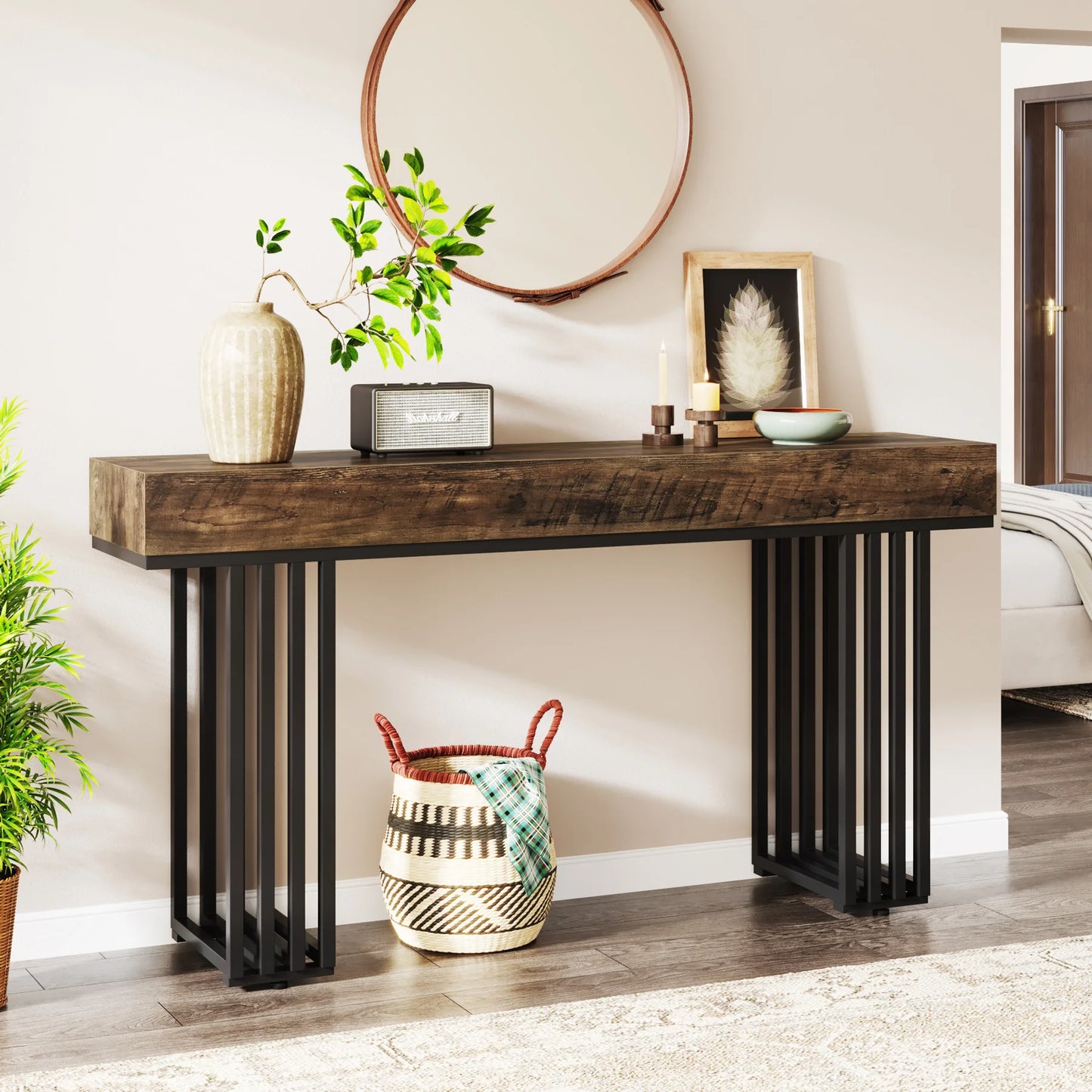 Ljustra 63 Inch Farmhouse Console Table Wooden Sofa Table Entryway Hallway