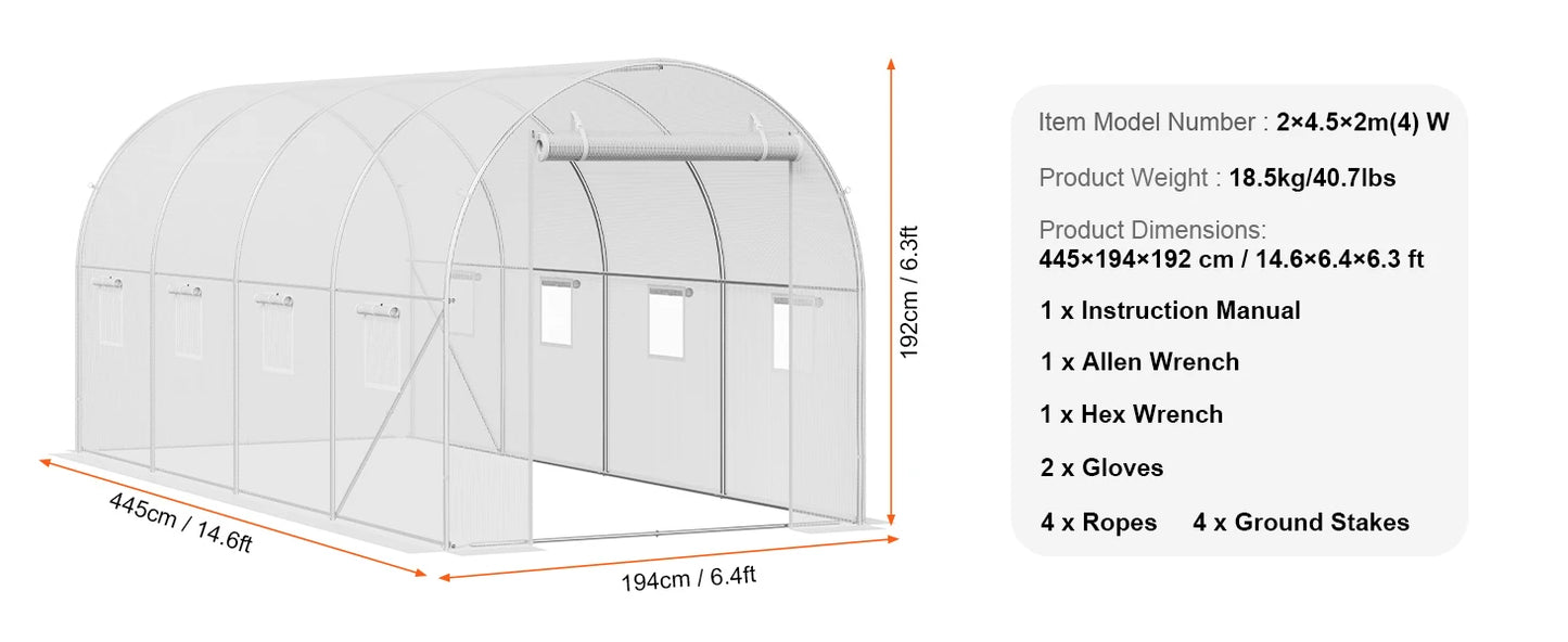 Large Walk-in Tunnel Greenhouse Heavy-Duty PE Cover Steel Frame