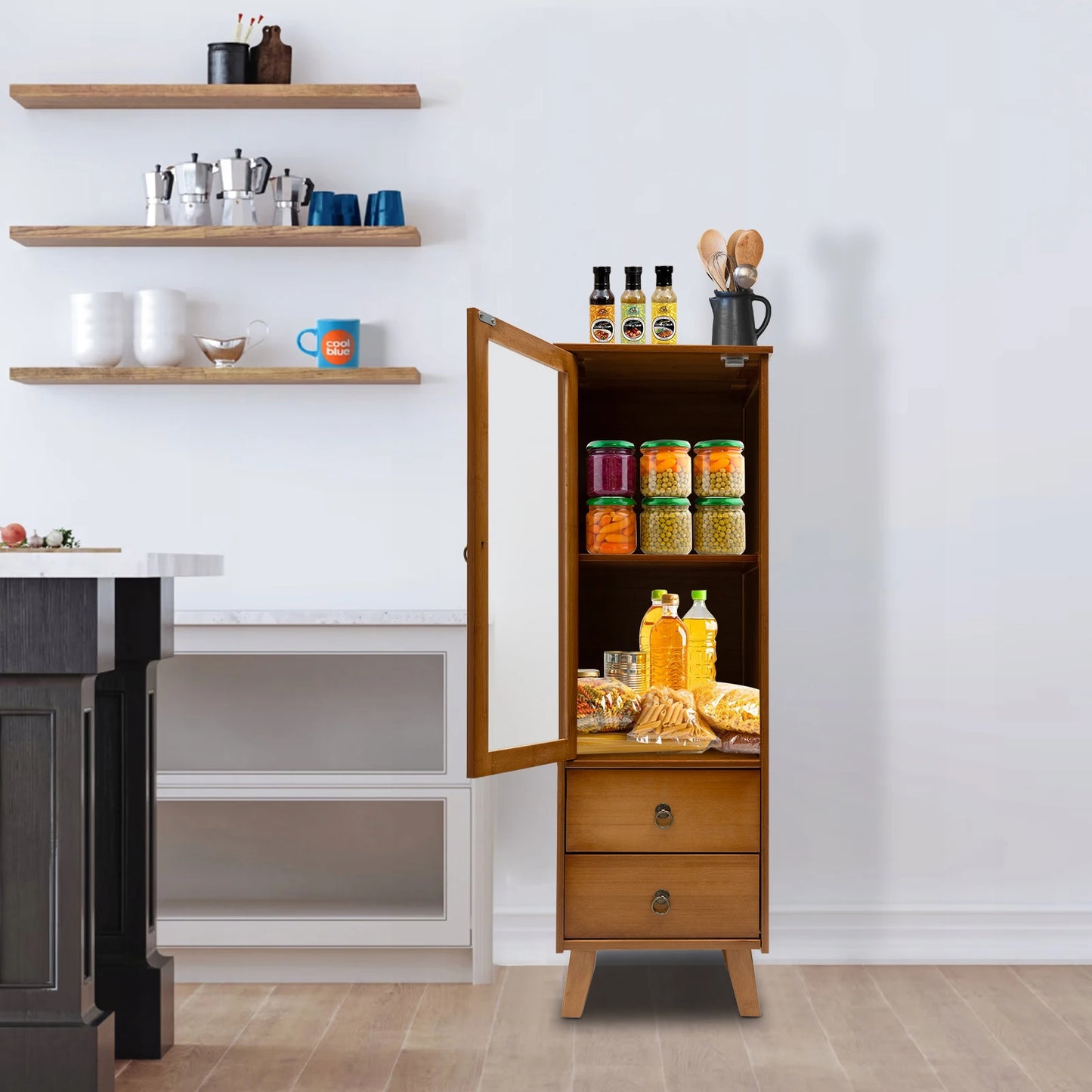 Ljustra Freestanding Kitchen Pantry Cabinet with 2 Drawers Storage Solution