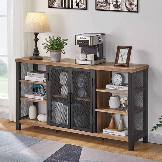 Industrial Wine Bar Cabinet Coffee Bar Sideboard with Wine Rack Storage