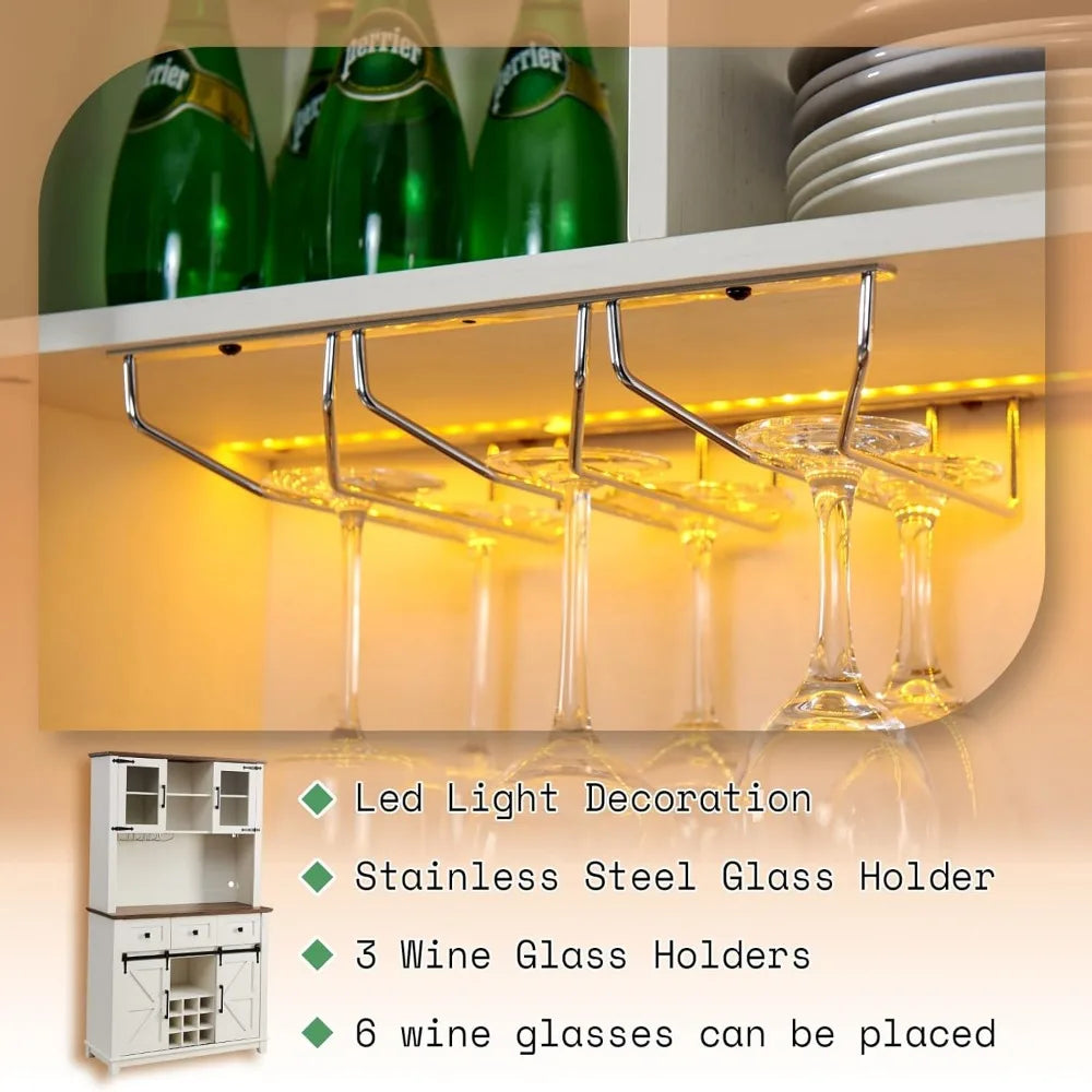 Coffee Bar Cabinet Sliding Barn Door 72" Farmhouse Sideboard Storage