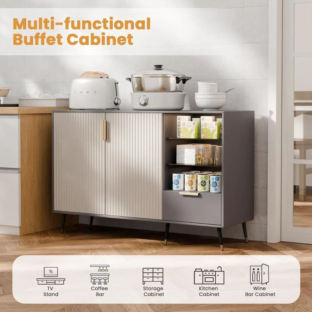 47 Inch Fluted Sideboard Cabinet Buffet Storage Adjustable Shelves