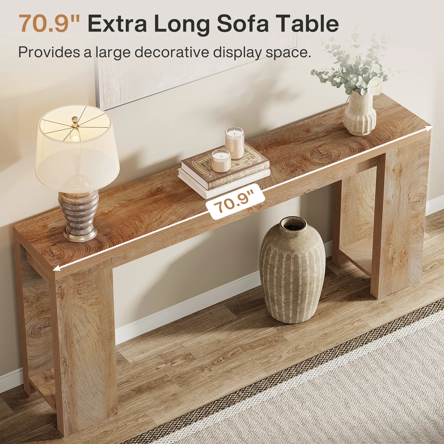 Ljustra 63 Inch Farmhouse Console Table Wooden Sofa Table Entryway Hallway