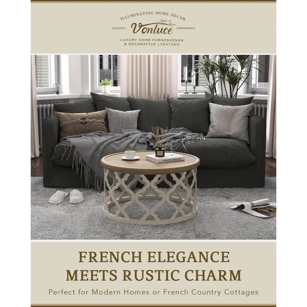 Farmhouse Round Coffee Table Vintage Storage French Country Style