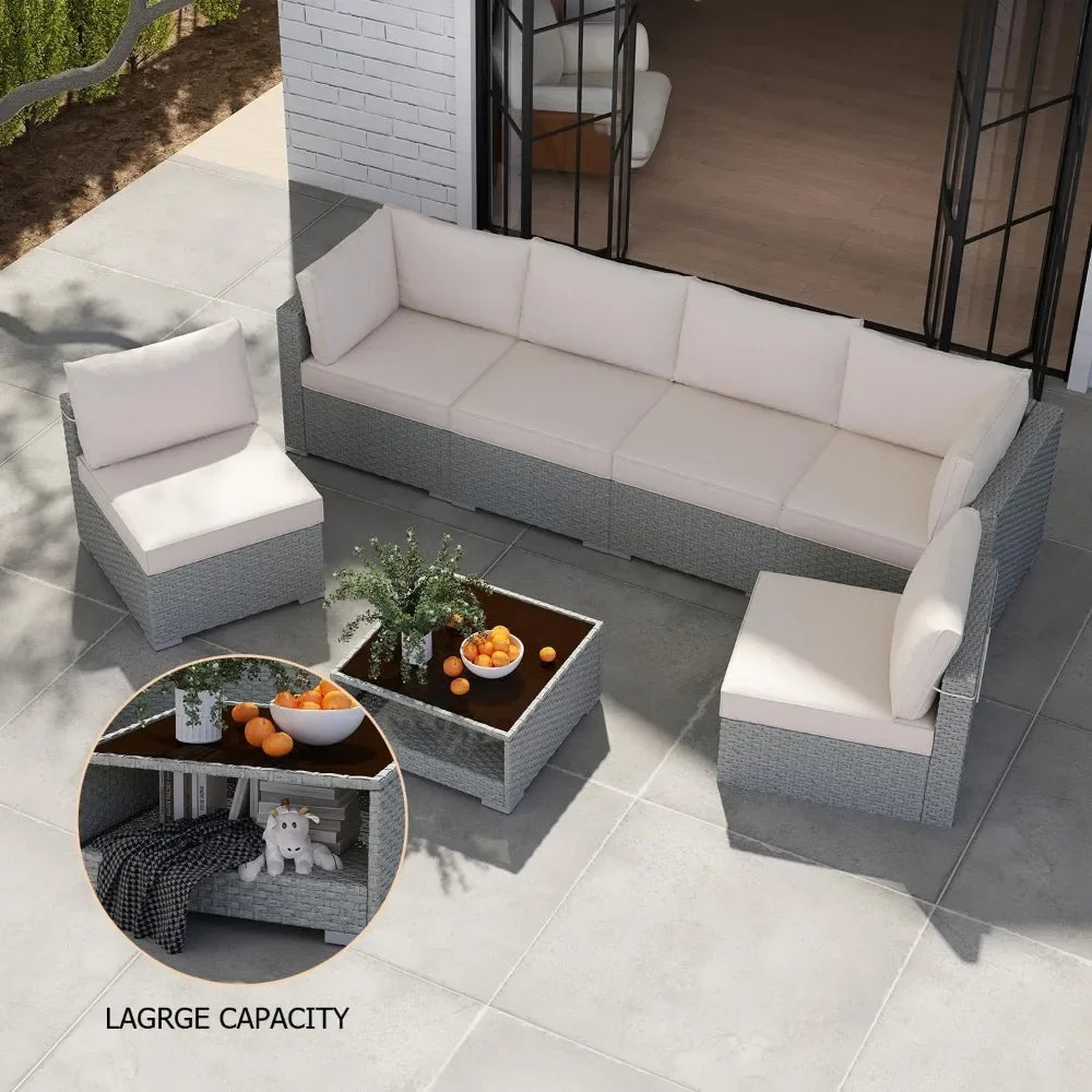 7-Piece Patio Furniture Set All-Weather Outdoor Sectional Sofa