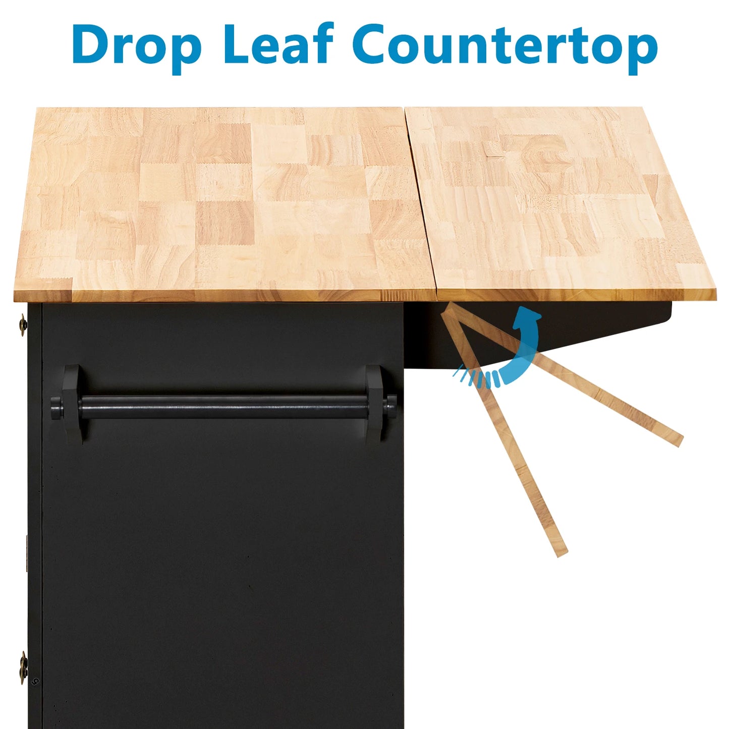 Rolling Kitchen Island on Wheels with Drop Leaf Storage Cabinet