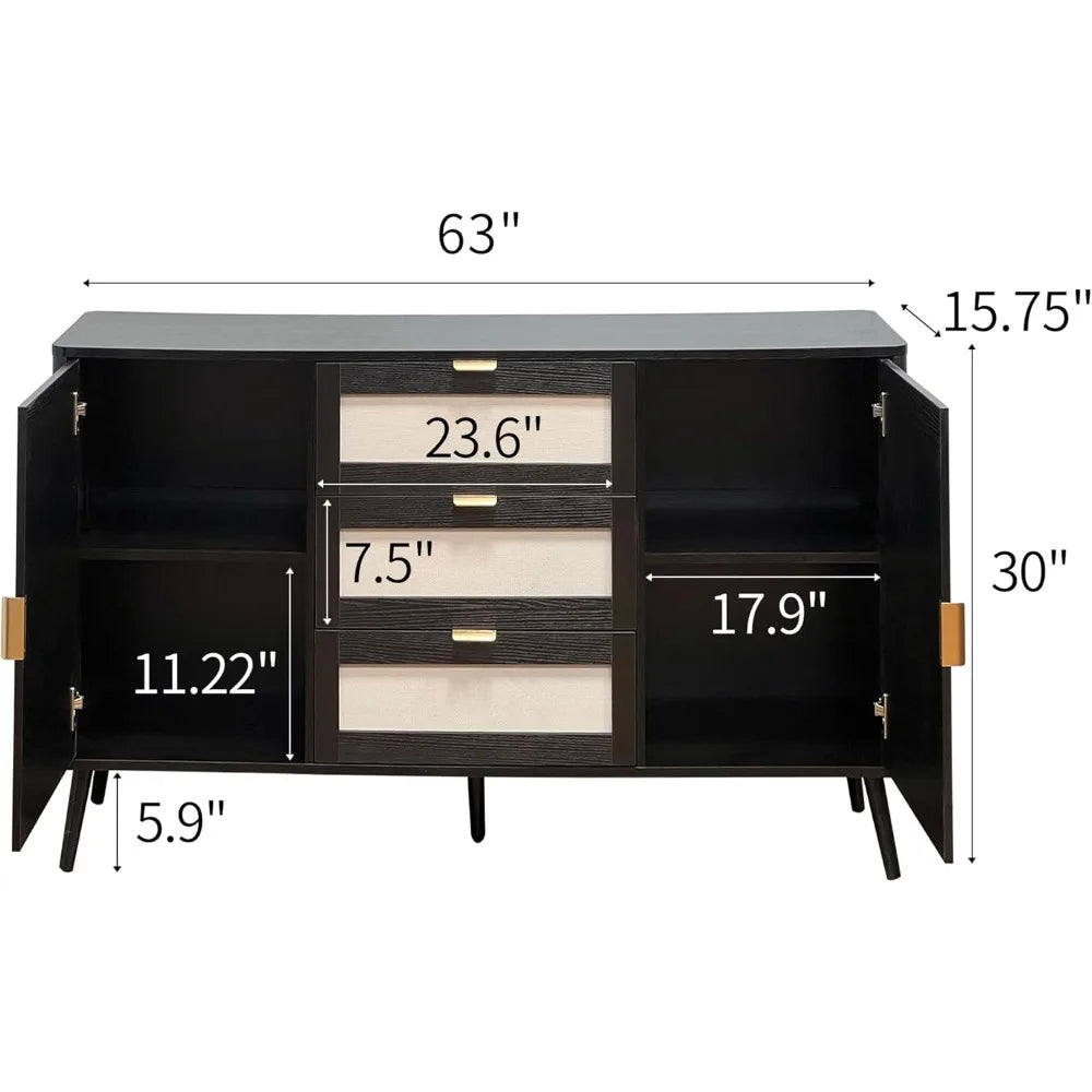 63 Inch Modern Buffet Cabinet Sideboard Storage with Drawers