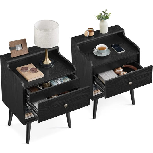 Nightstands Set of 2 Mid-Century Bedside Tables with Hidden Drawers