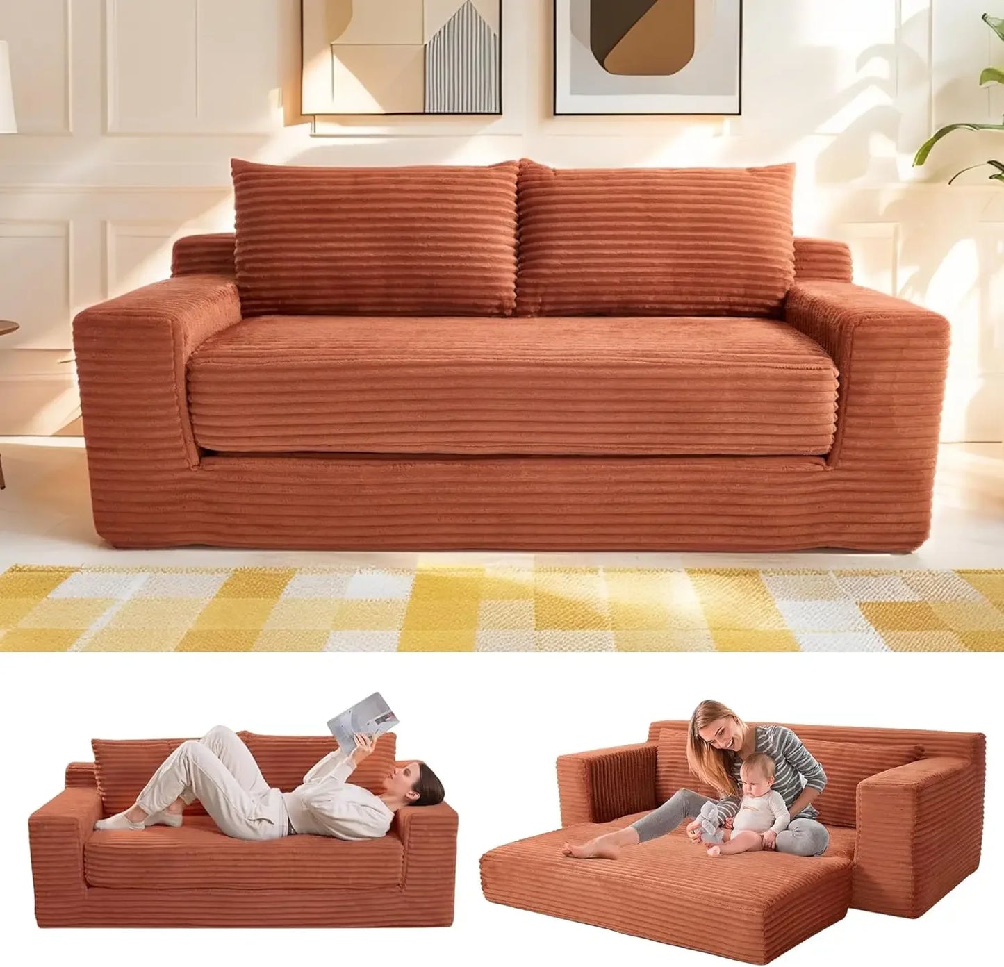 Ljustra Fefances Loveseat Sofa Bed Convertible Memory Foam Couch for Small Spaces