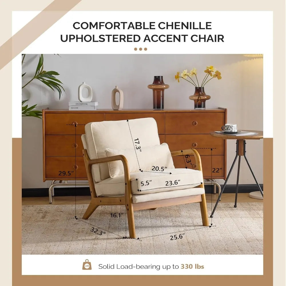Chenille Accent Chair Set of 2 Mid Century Modern Reading Chairs