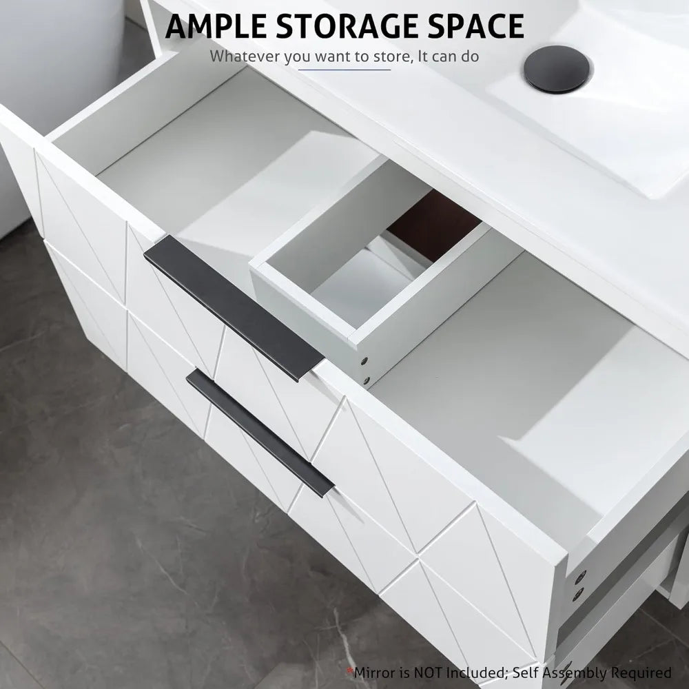 30 Inch Bathroom Vanity Cabinet Sink Combo Wall Mounted Floating Storage