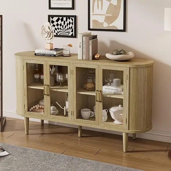 Oval Sideboard Buffet Cabinet Mid Century Modern Coffee Bar Table