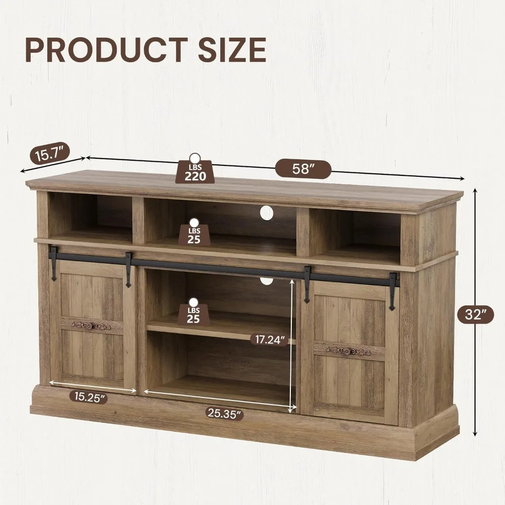 Ljustra Sideboard Buffet Cabinet 58" with LED Lights Sliding Barn Doors