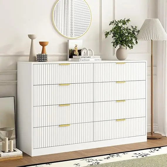 8 Drawer Modern Fluted Dresser Chest of Drawers for Bedroom Storage