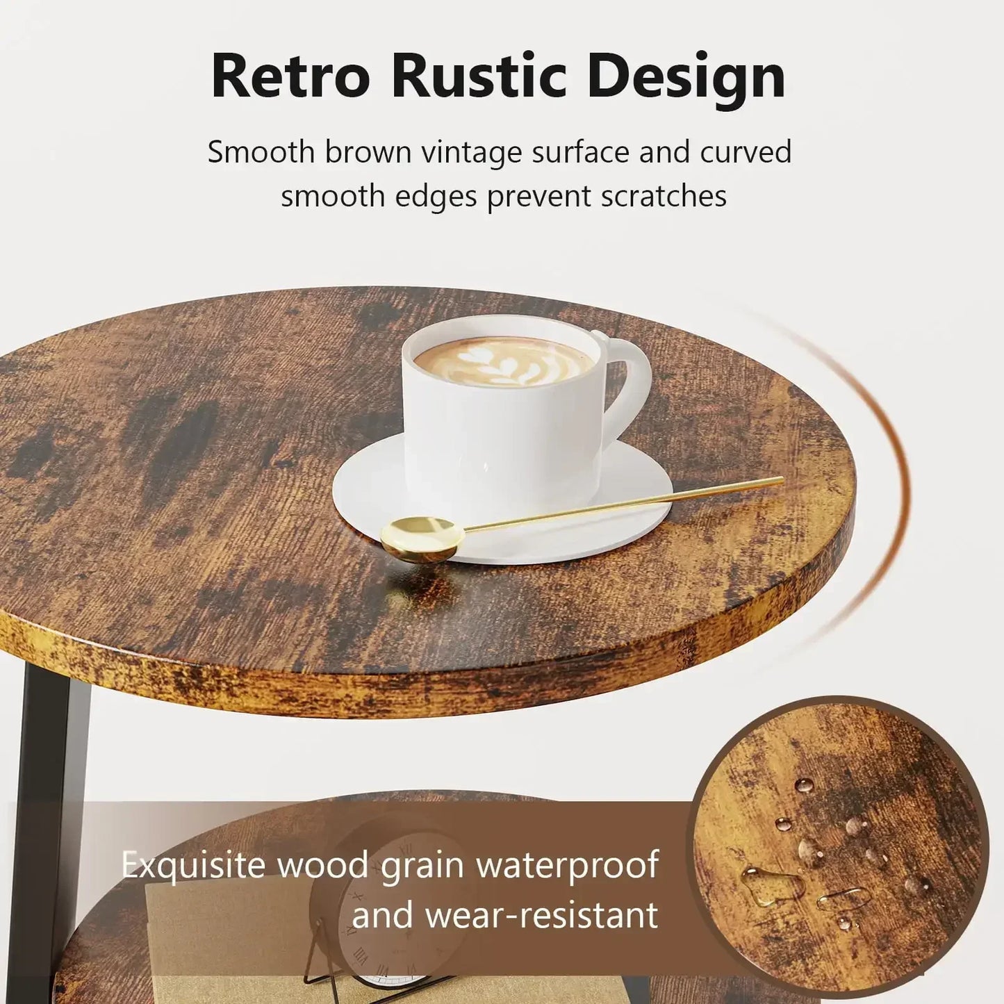 End Side Table Round Metal Frame 3-Tier Storage Coffee Table Nightstand