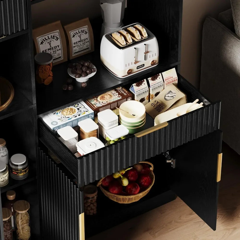 71 Inch Kitchen Pantry Storage Cabinet Microwave Stand Modern Hutch