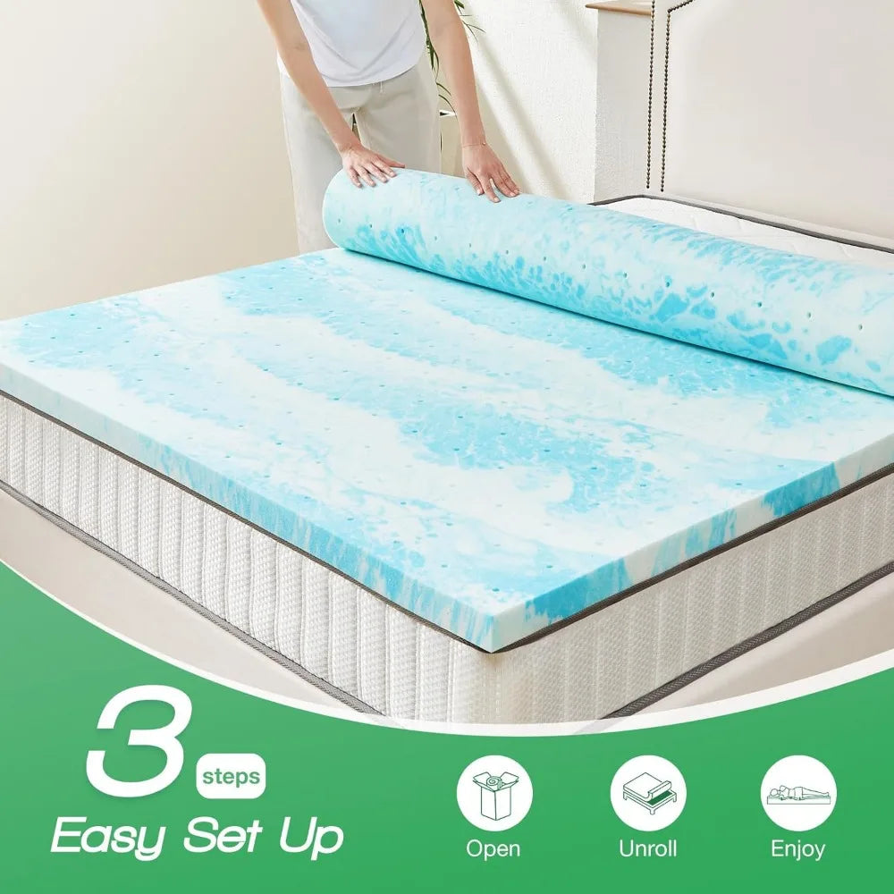 Ljustra 3 Inch King Memory Foam Gel Infused Cooling Mattress Topper
