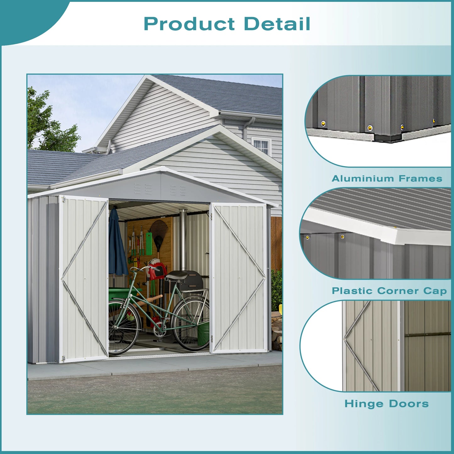 Ljustra 10x12 FT Metal Utility Tool Shed Garden Storage Waterproof