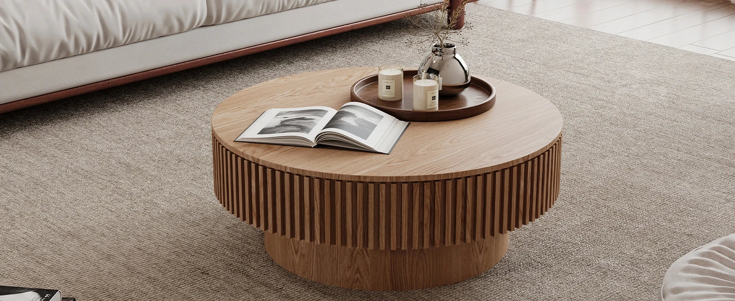 31.5 Round Coffee Table with Storage Modern Luxury Drum Accent Table