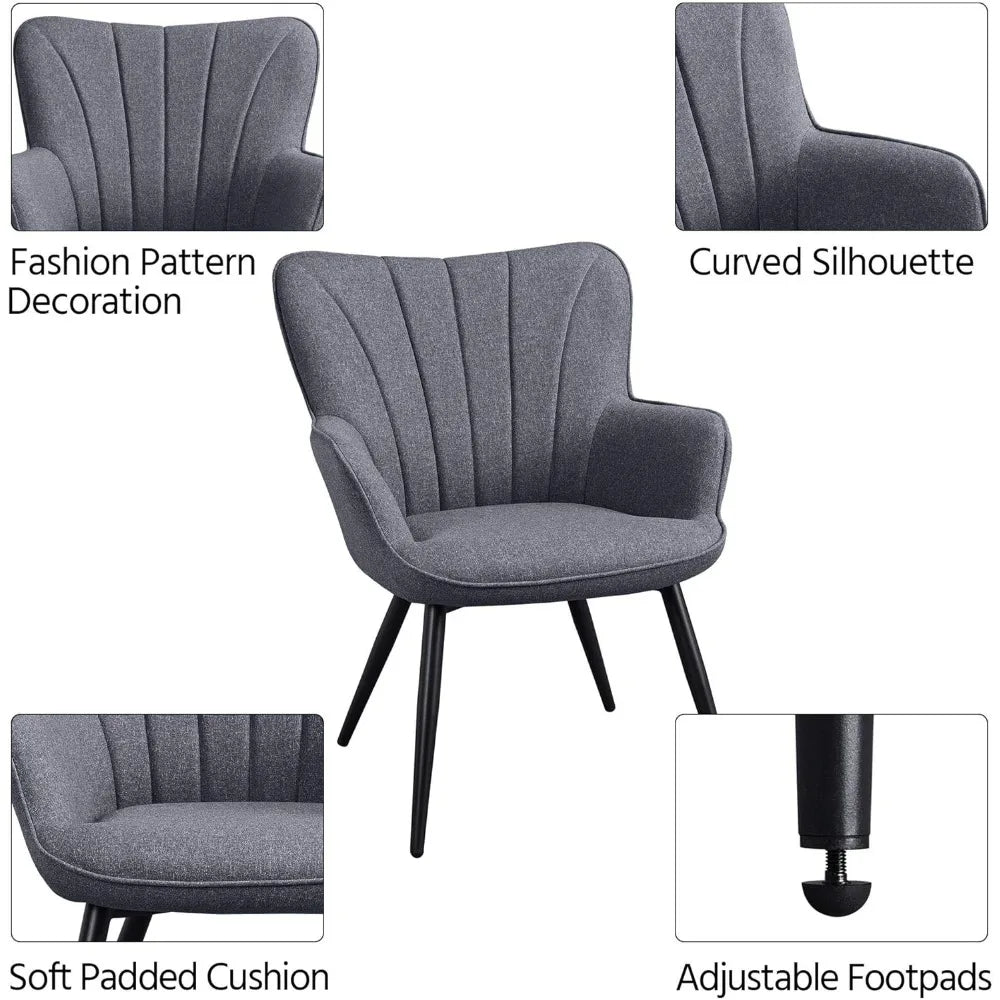 Modern Elegant Accent Chair Linen Fabric Armchair for Living Room Bedroom