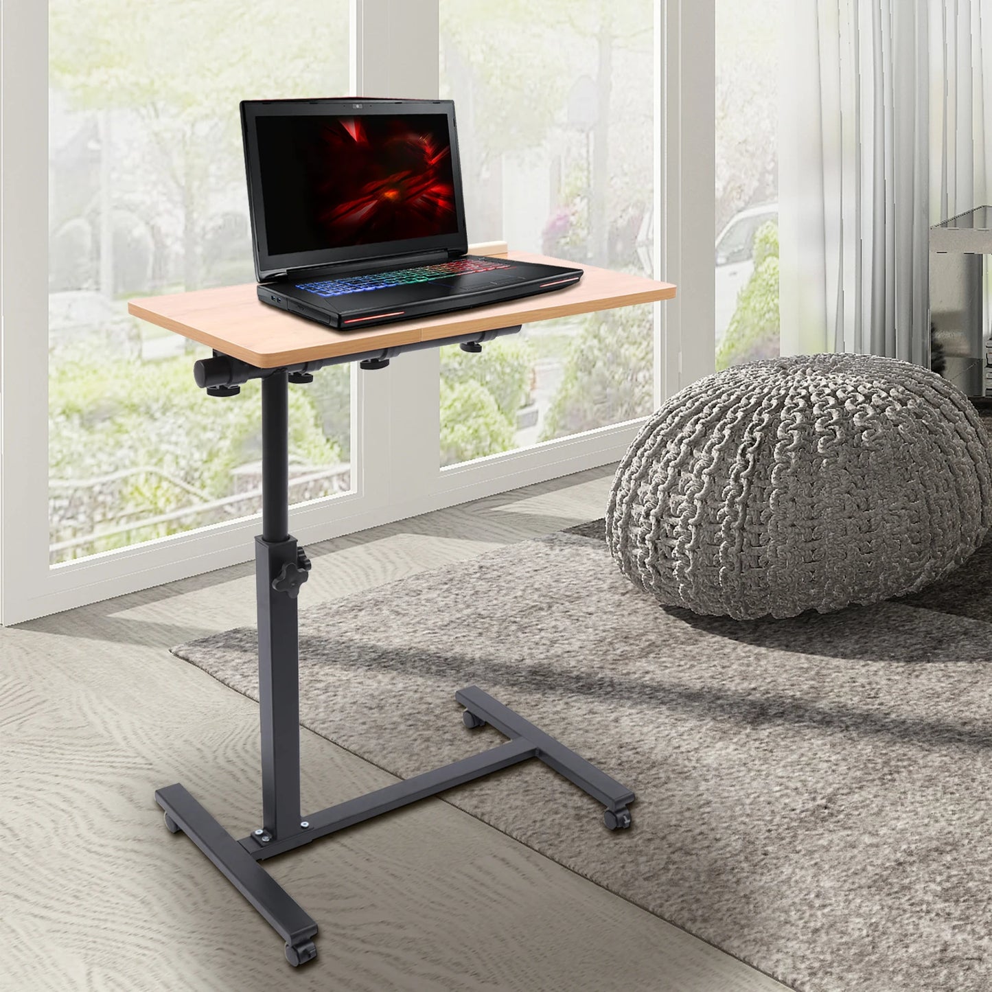 Adjustable Height Laptop Desk with Wheels Portable Mobile Workstation