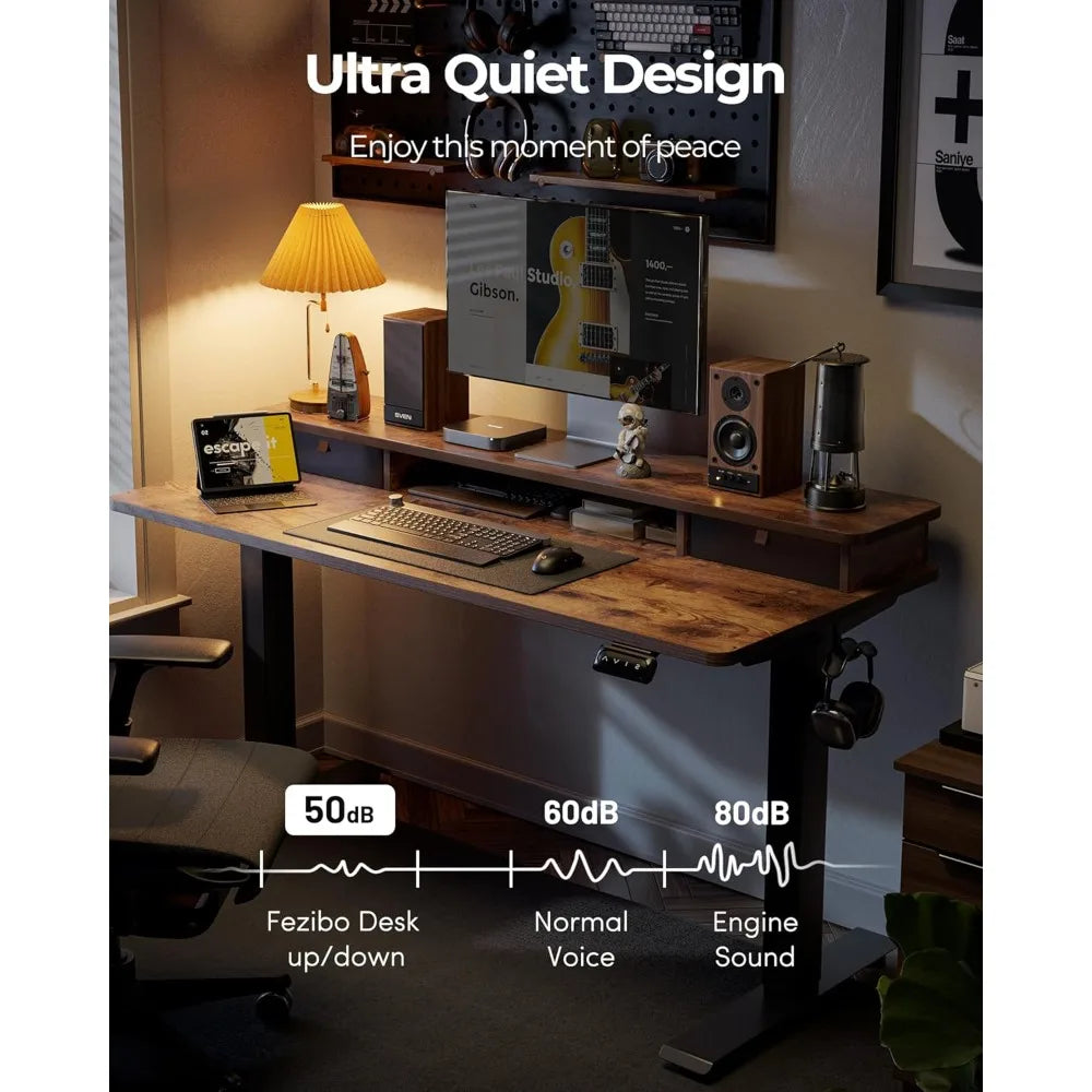 Height Adjustable Electric Standing Desk with Double Drawer 48x24