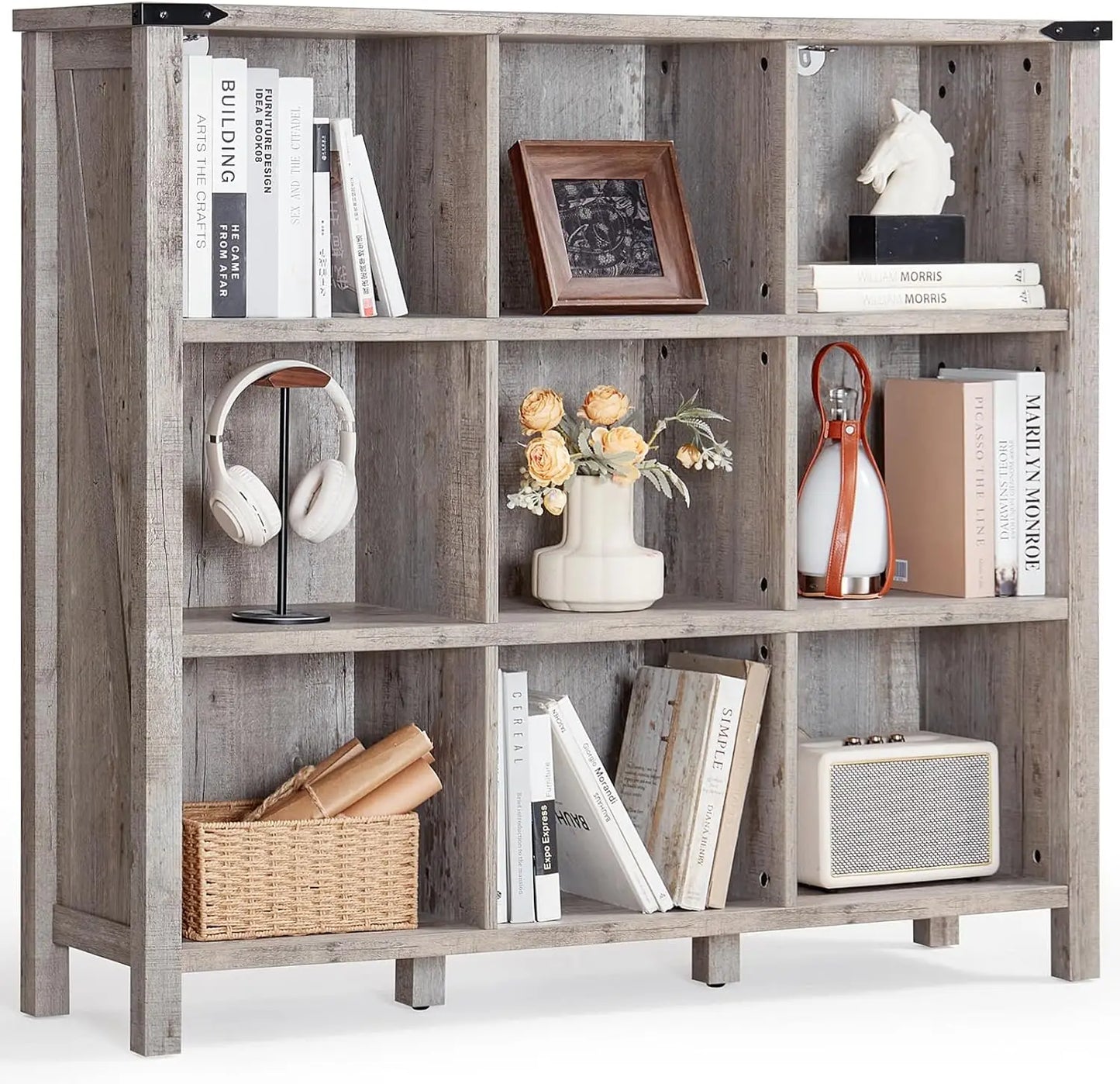 9 Cube Bookcase Farmhouse Wooden Bookshelf Large Open Display Shelf