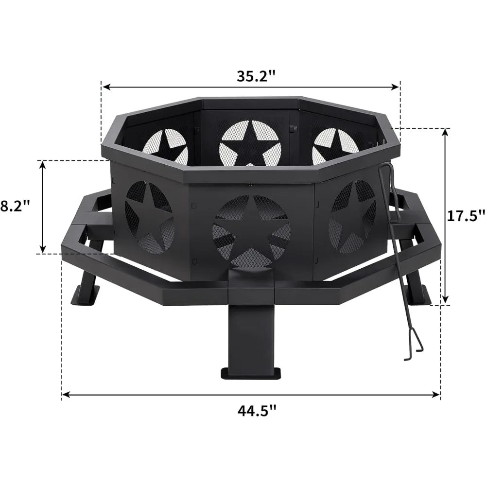 45 Inch Extra Large Outdoor Fire Pit Heavy Duty Octagonal Firepit