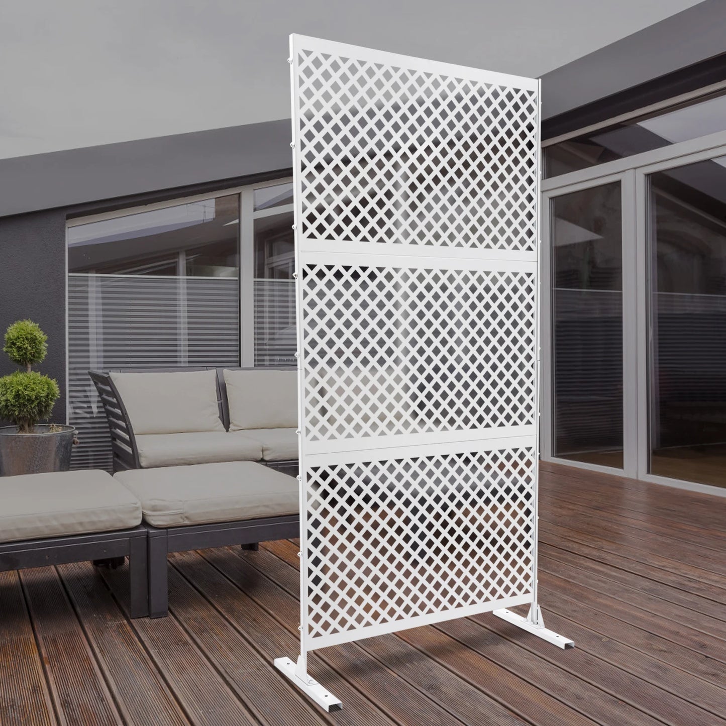 Elegant White Steel Privacy Screen Freestanding Room Divider 3 Panels