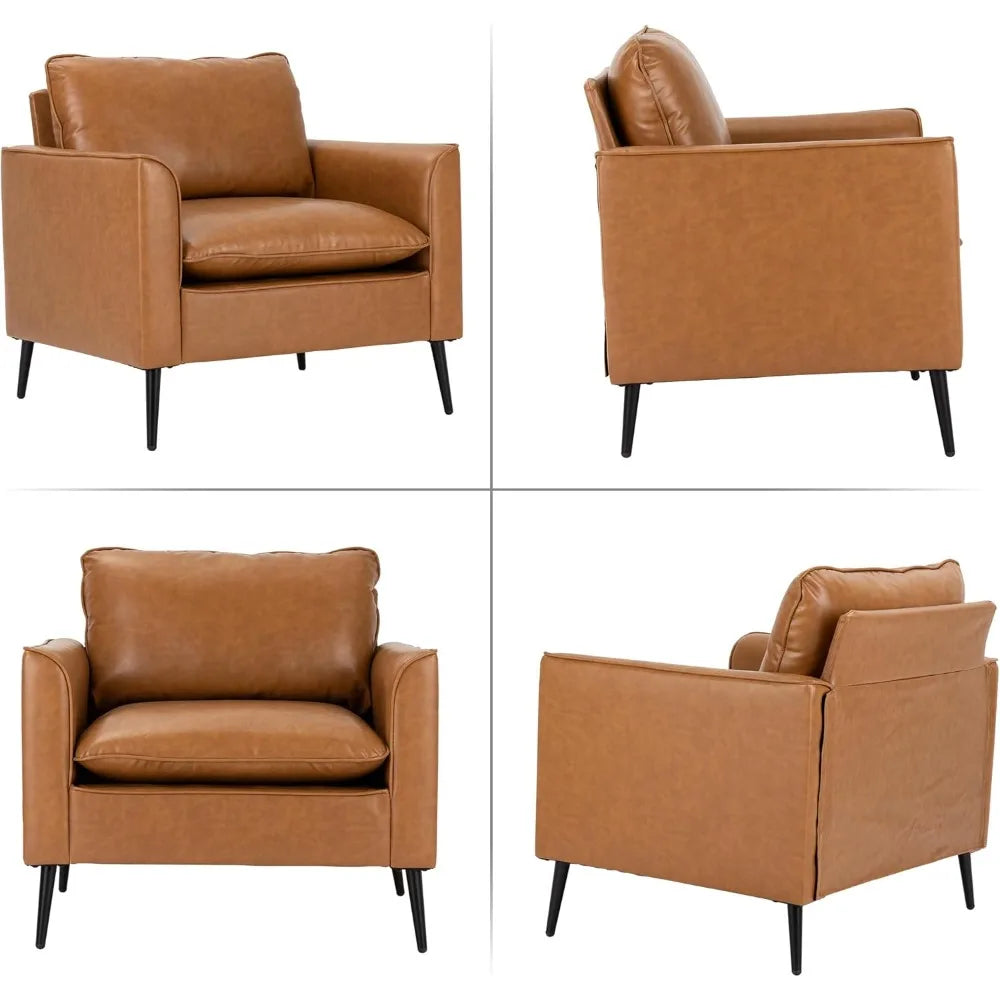 Modern Leather Accent Chair Oversized Upholstered Armchair Living Room