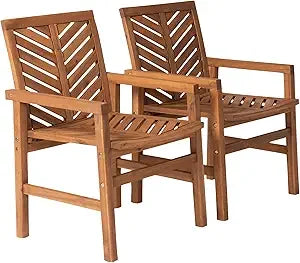 2 Piece Outdoor Patio Chevron Wood Chair Set All Weather Garden Poolside