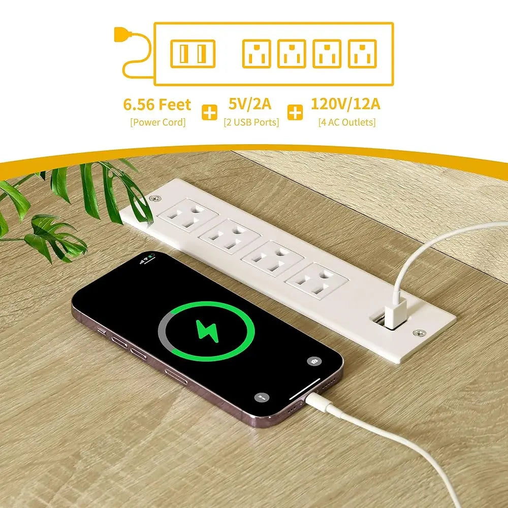 L Shaped Desk with Drawers Power Outlets USB LED Lights Home Office