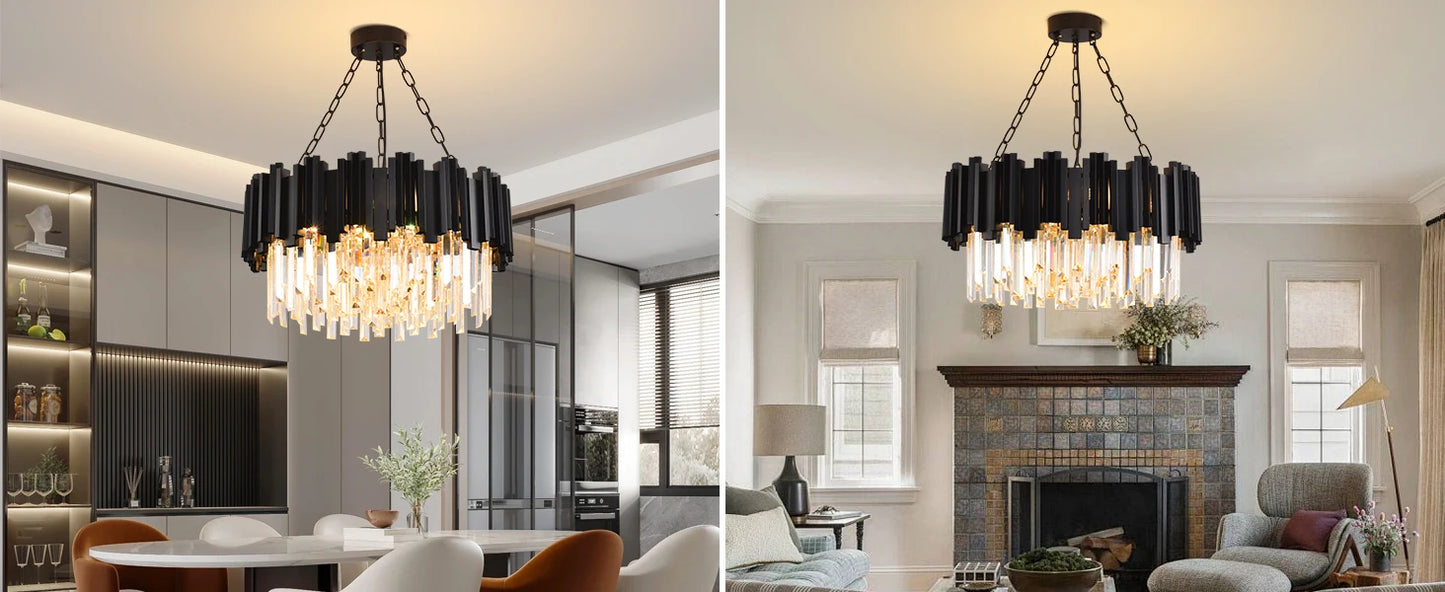 Black Crystal Chandelier Modern 9-Light Fixture for Living Room Entryway