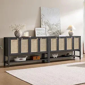 Rattan Sideboard Buffet Cabinet Large Storage Boho Credenza