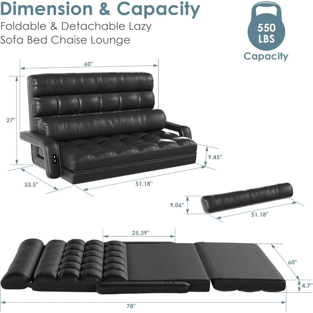 6-Position Floor Lounge Sofa Bed Convertible Couch for Adults and Kids