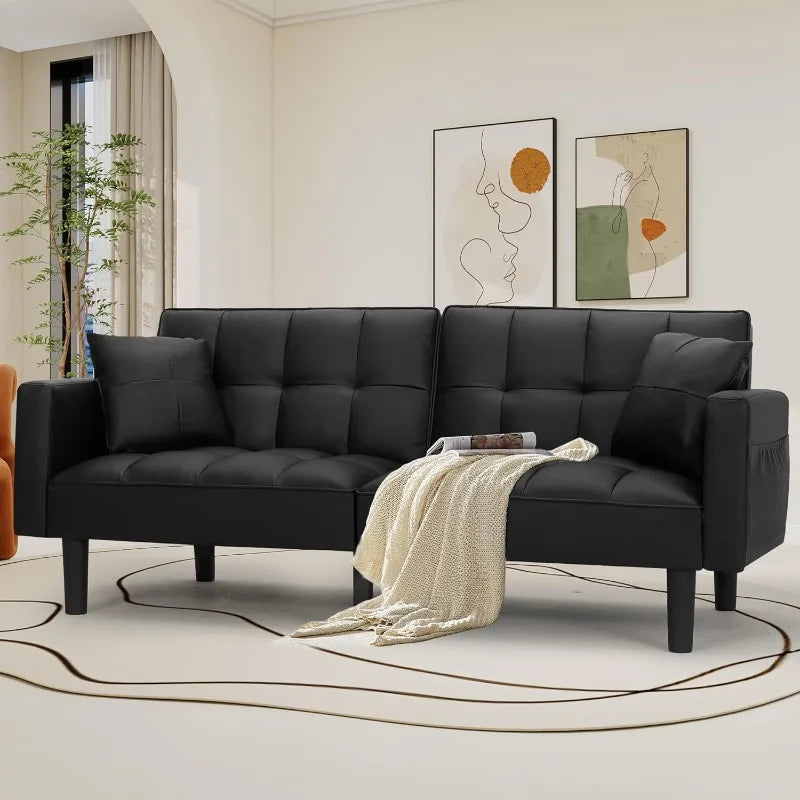 Ljustra Futon Sofa Bed Modern Leather Convertible Couch Adjustable Back