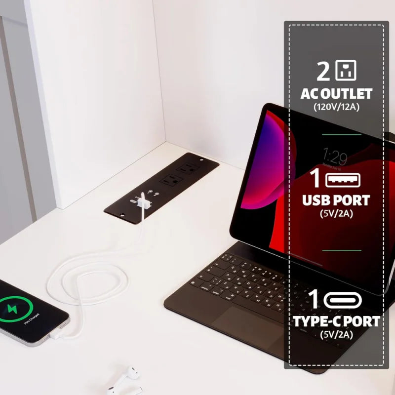 Ljustra Modern Office Desk with Hutch LED Lights Power Outlet Storage